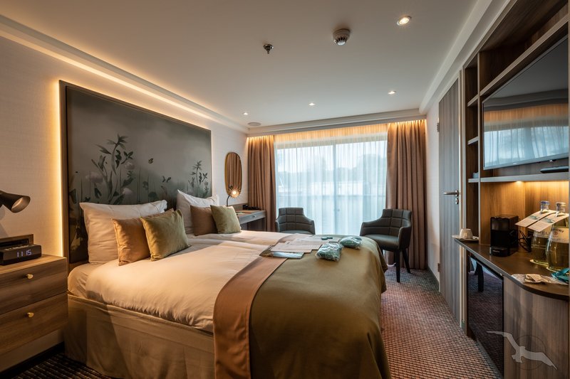 E - Einzelbelegung Zweibett Außenkabine (Doppelbett) mit frz. Balkon Oriondeck